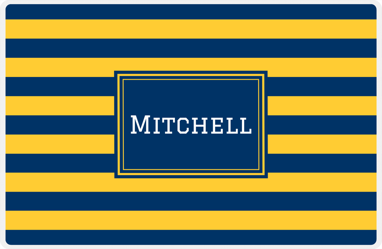 Personalized Striped Placemat - Navy and Mustard Stripes - Navy Rectangle Frame -  View