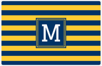 Thumbnail for Personalized Striped Placemat - Navy and Mustard Stripes - Navy Square Frame -  View