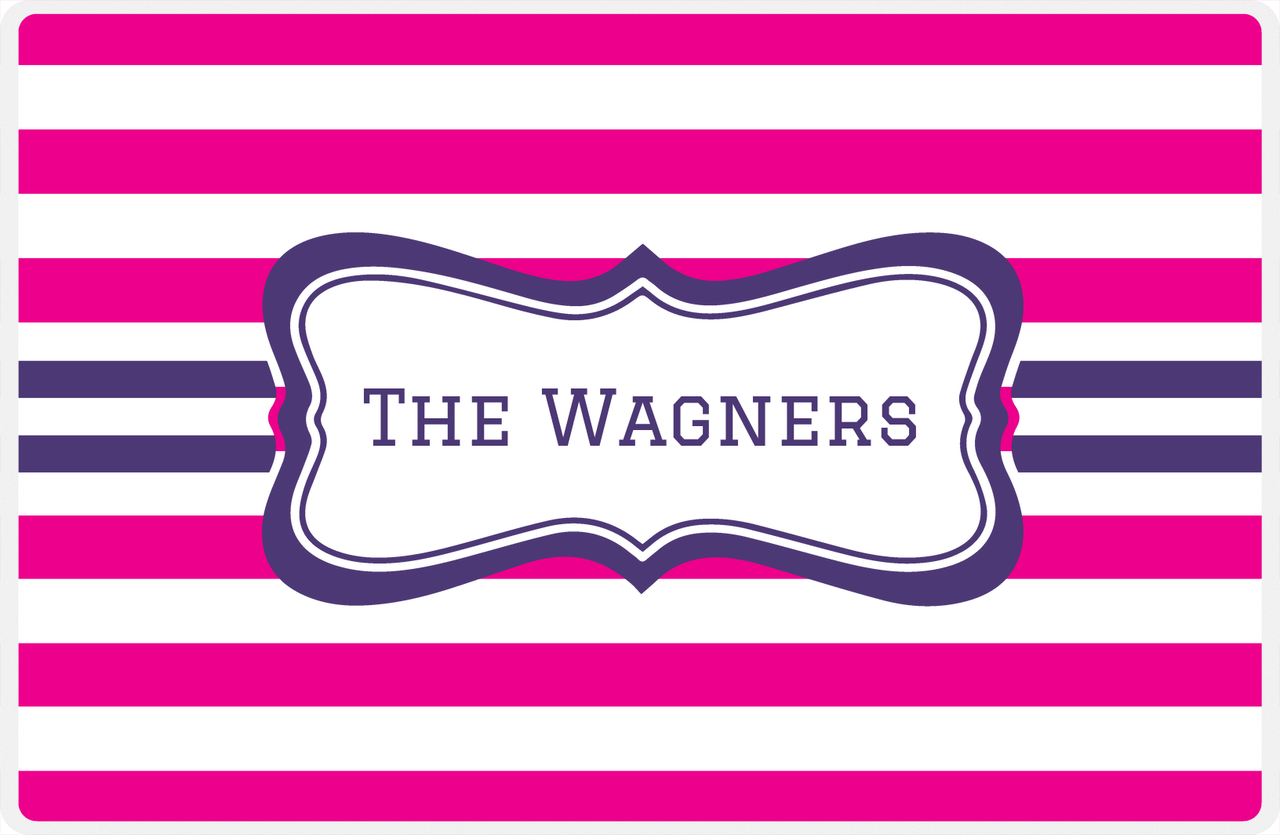 Personalized Striped Placemat - Hot Pink and White Stripes - Indigo Fancy Ribbon Frame -  View