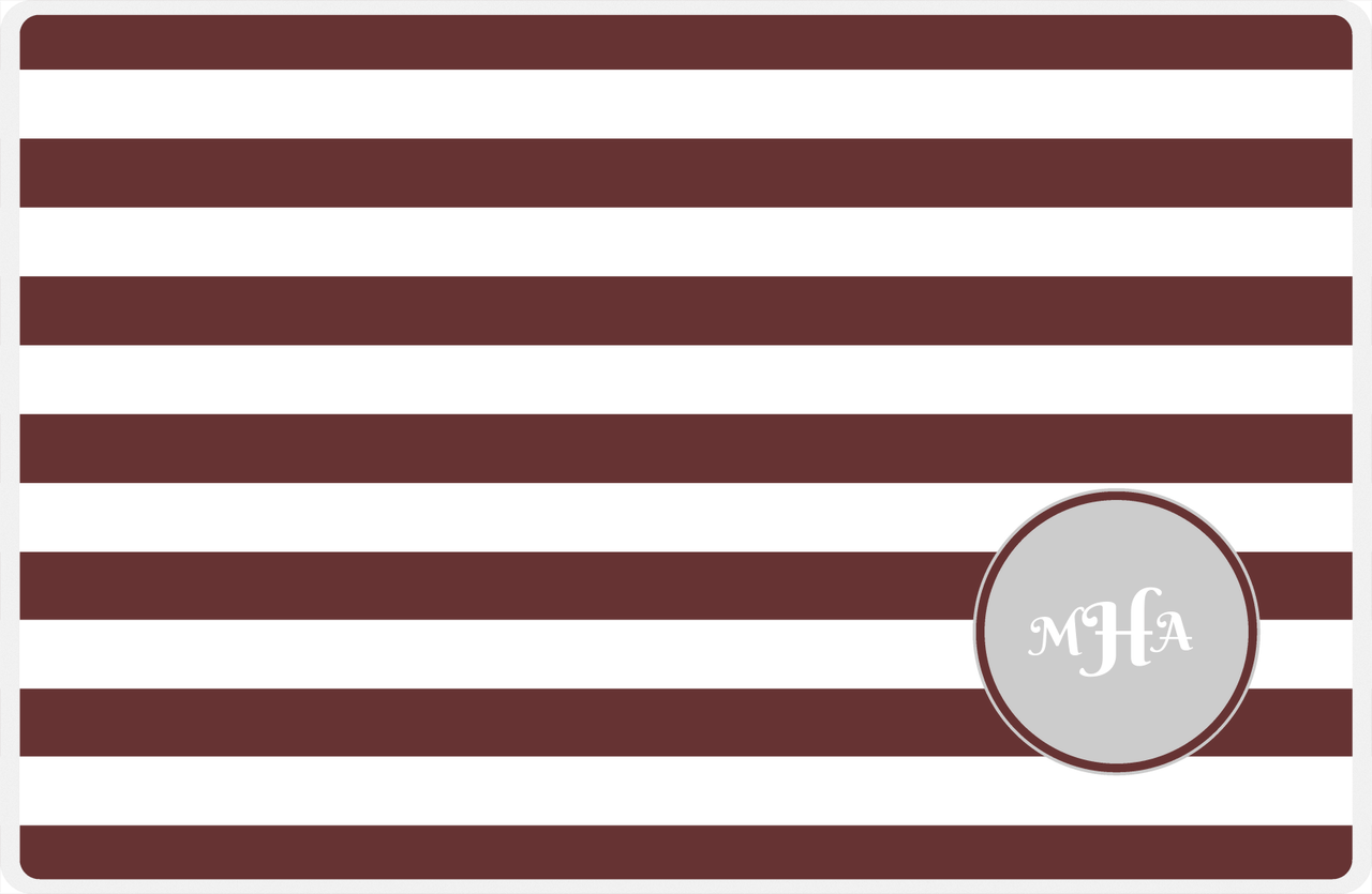Personalized Striped Placemat - Brown and White Stripes - Light Grey Corner Circle Frame -  View