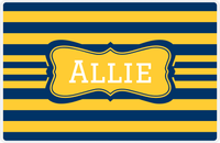 Thumbnail for Personalized Striped Placemat - Navy and Mustard Stripes - Navy Fancy Ribbon Frame -  View