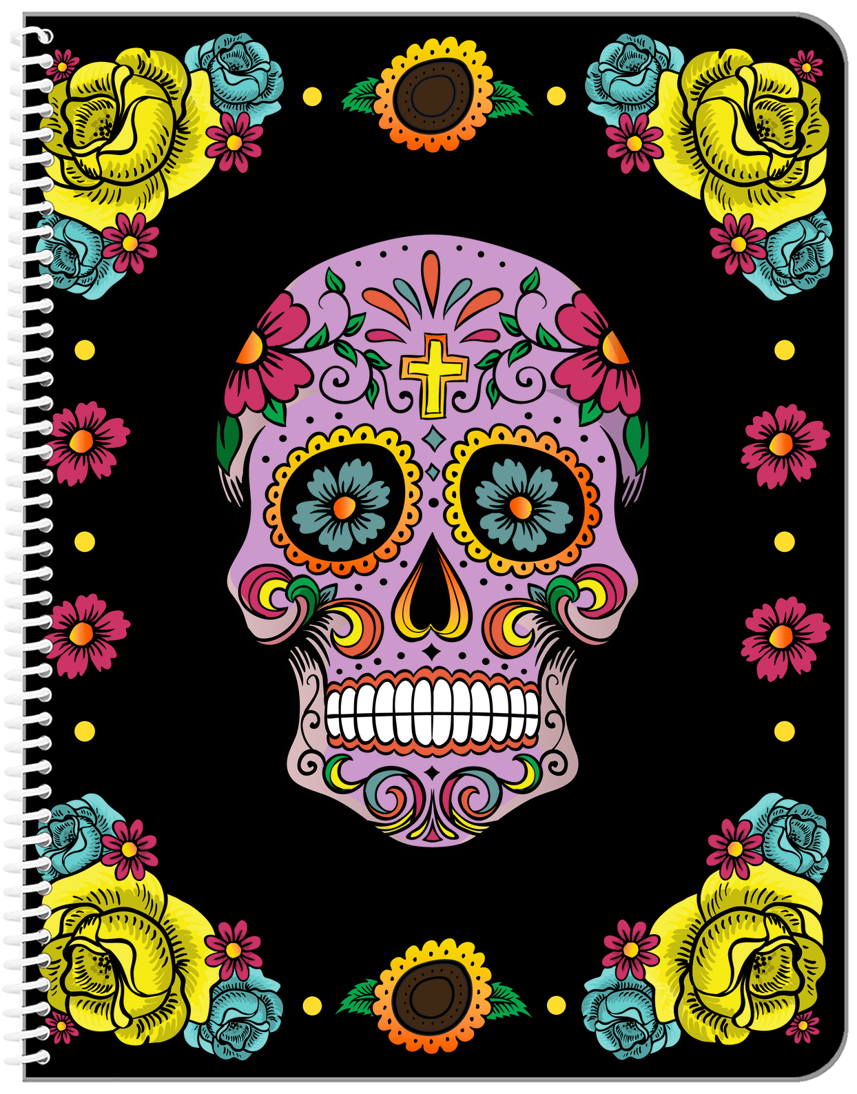 Sugar Skulls Notebook - Black Background - Front View