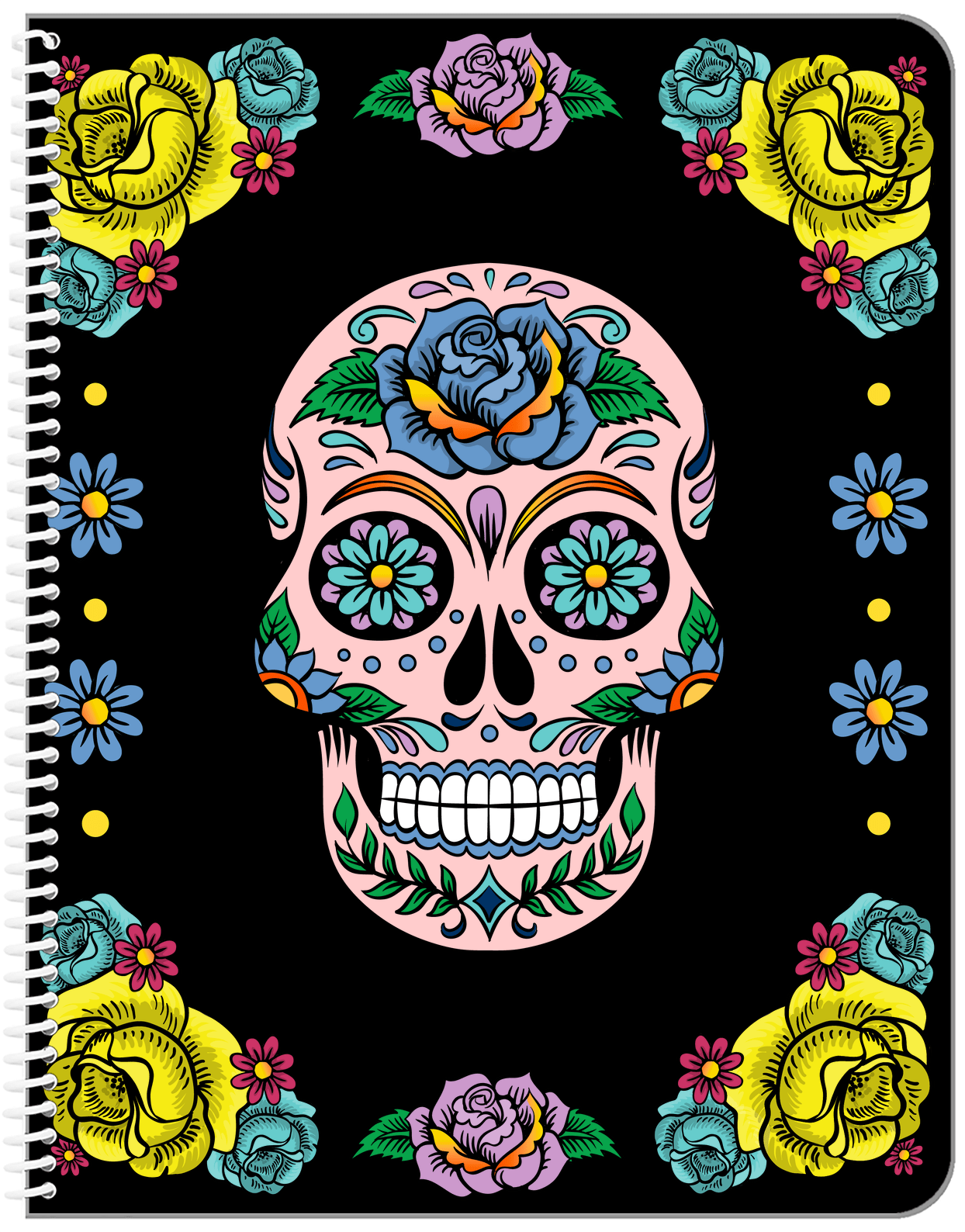 Sugar Skulls Notebook - Black Background - Front View