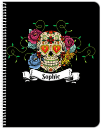 Thumbnail for Personalized Sugar Skulls Notebook - Black Background - Front View