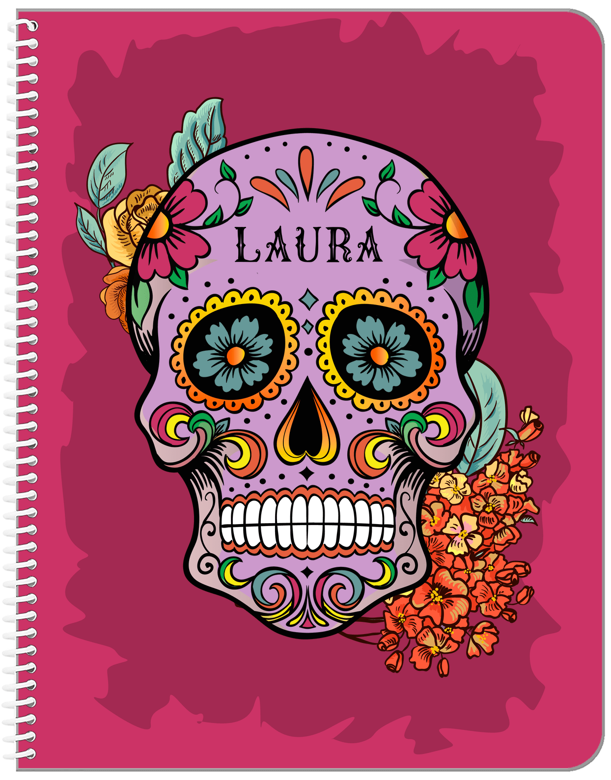 Personalized Sugar Skulls Notebook - Pink Background - Front View