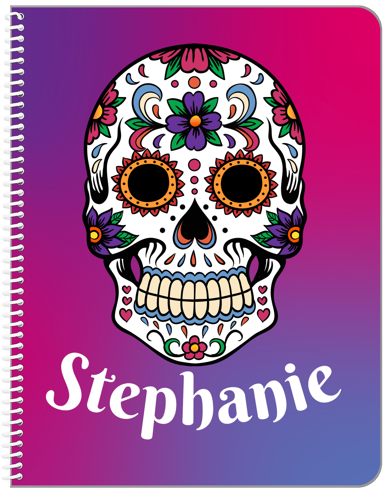 Personalized Sugar Skulls Notebook - Pink Background - Front View