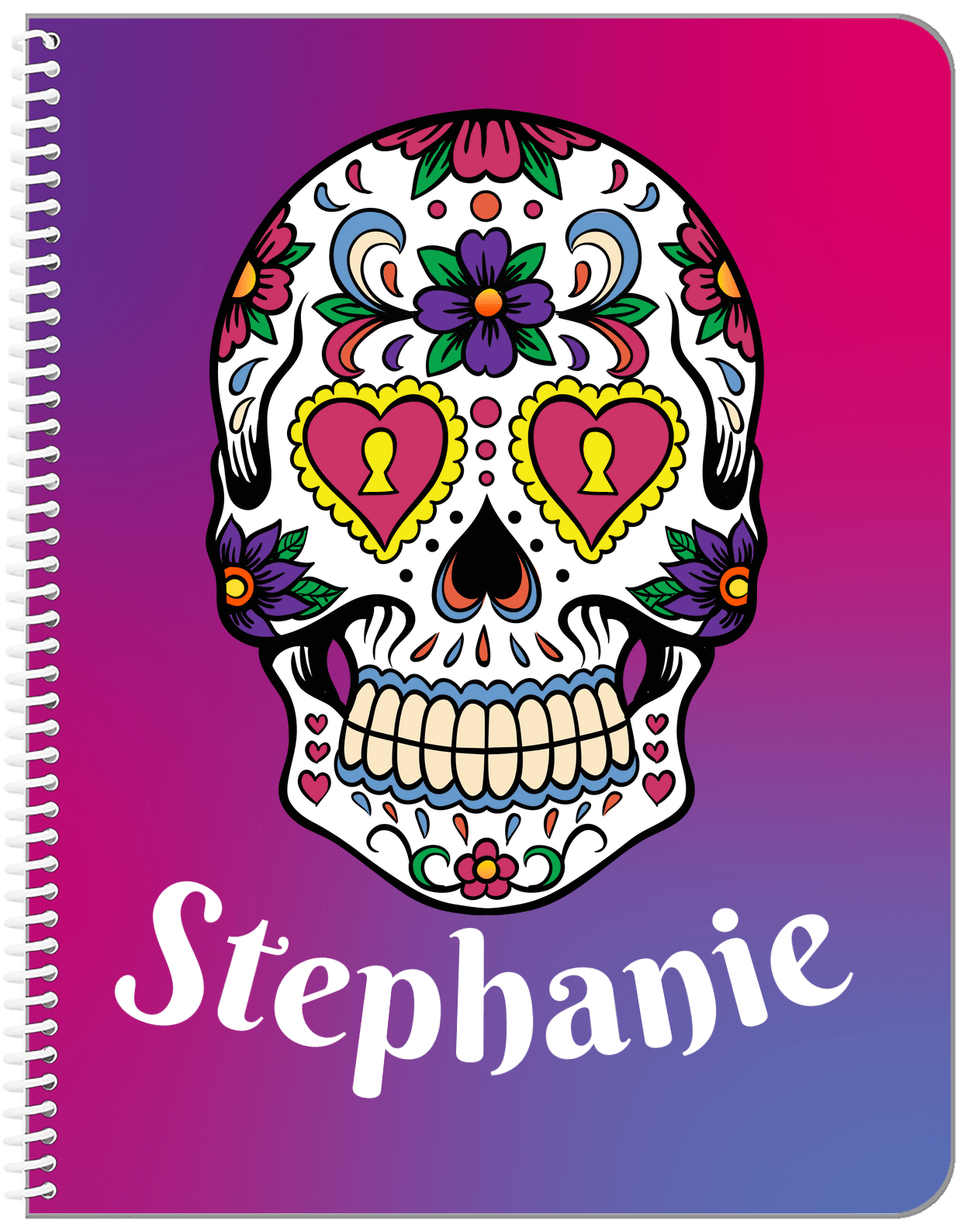 Personalized Sugar Skulls Notebook - Pink Background - Front View