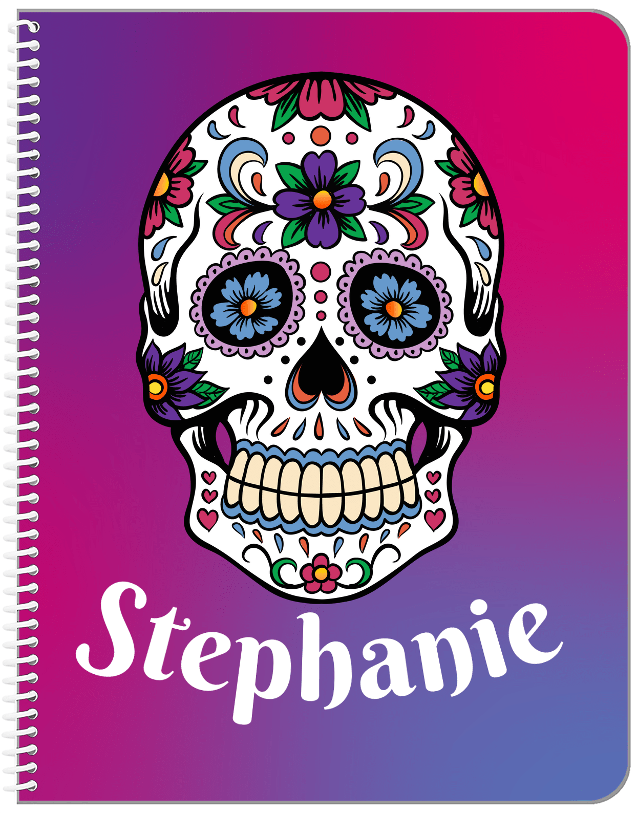 Personalized Sugar Skulls Notebook - Pink Background - Front View