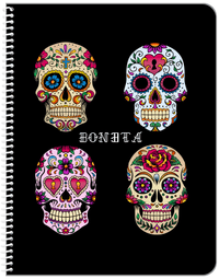 Thumbnail for Personalized Sugar Skulls Notebook - Black Background - Front View
