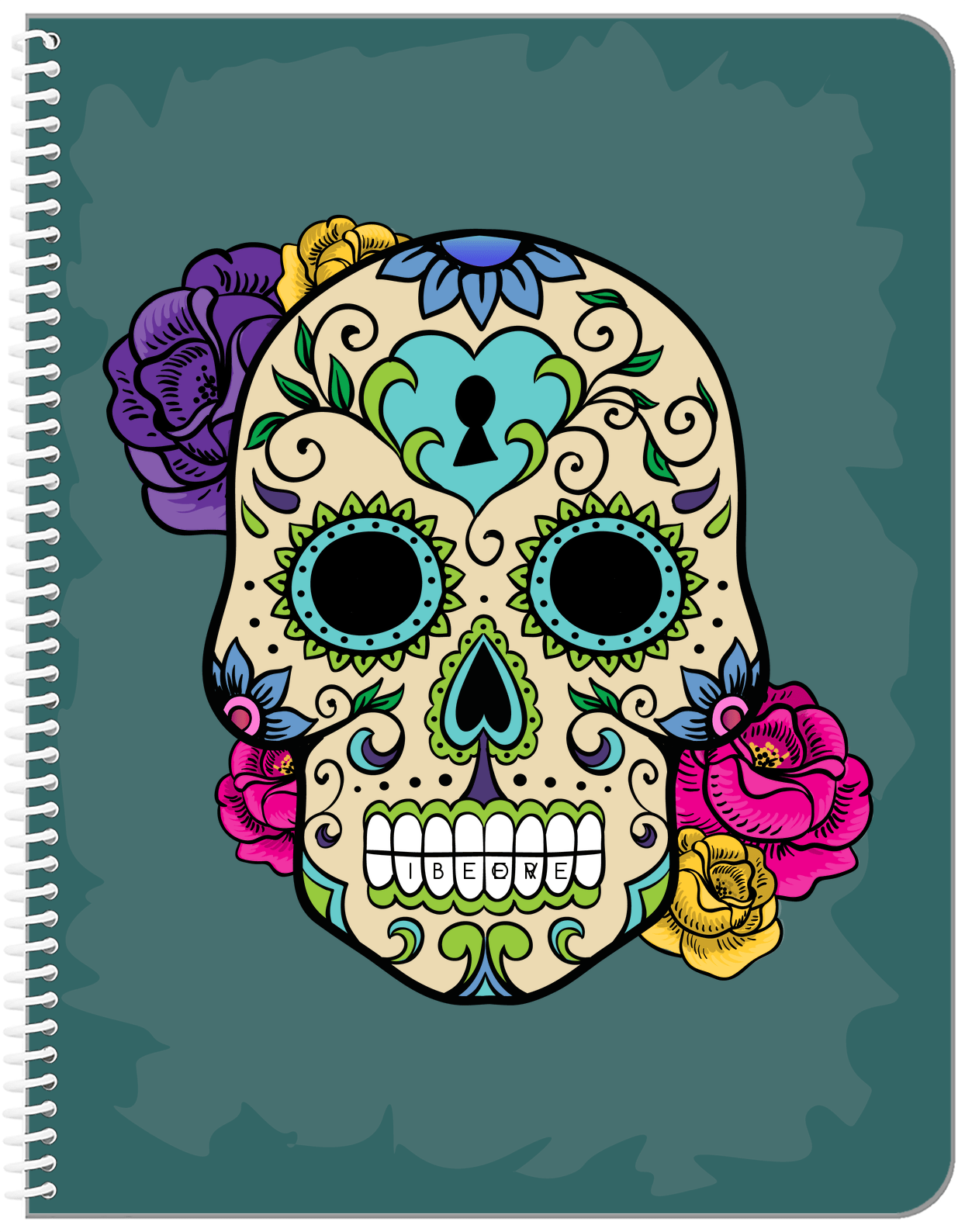 Personalized Sugar Skulls Notebook - Teal Background - Front View