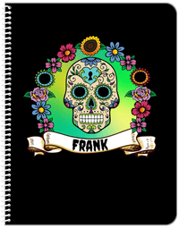 Thumbnail for Personalized Sugar Skulls Notebook - Black Background - Front View