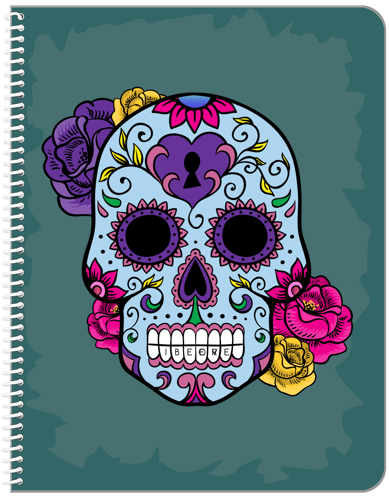 Personalized Sugar Skulls Notebook - Teal Background - Front View