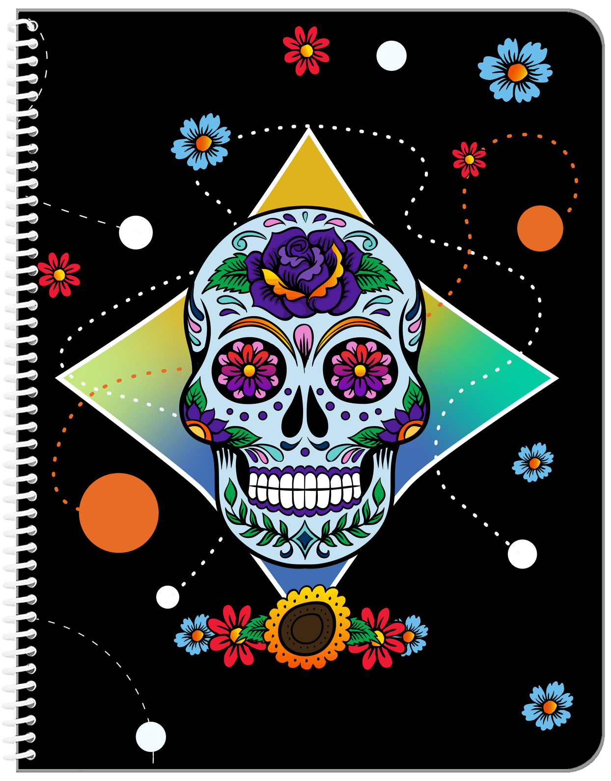 Sugar Skulls Notebook - Black Background - Front View