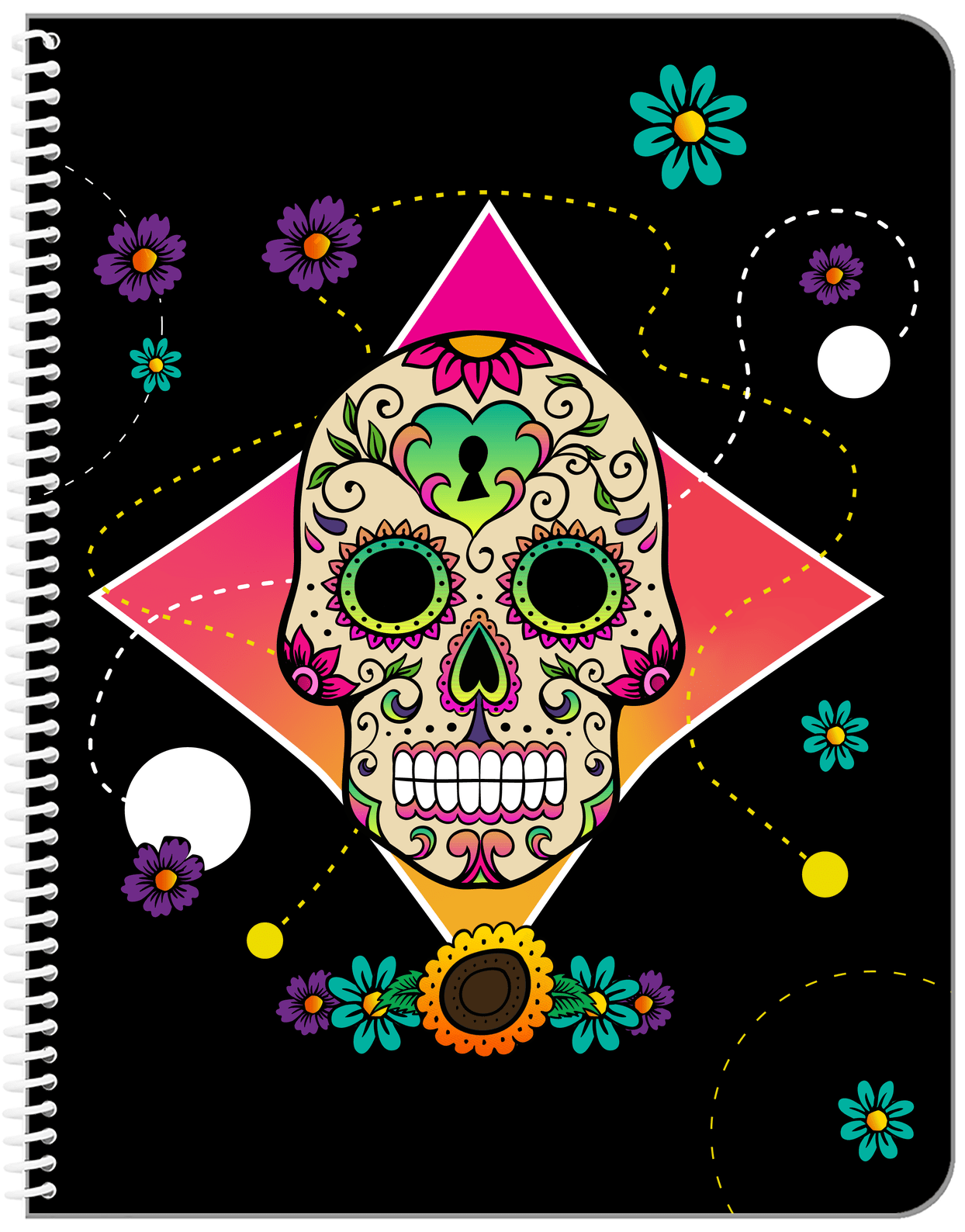 Sugar Skulls Notebook - Black Background - Front View