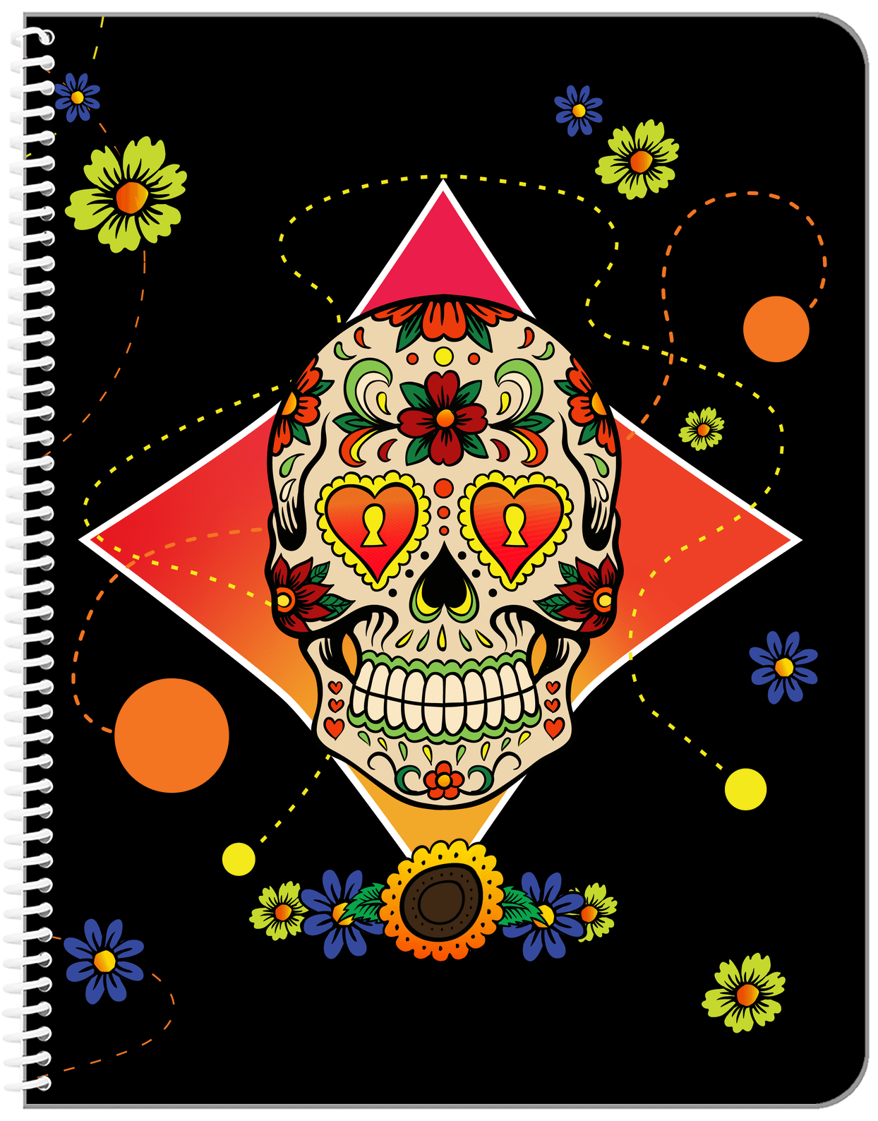 Sugar Skulls Notebook - Black Background - Front View