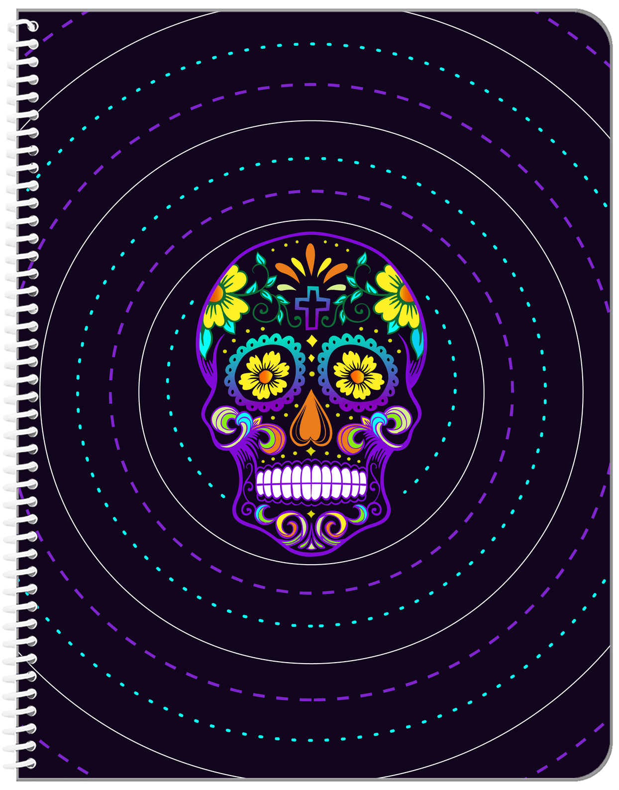 Sugar Skulls Notebook - Purple Background - Front View