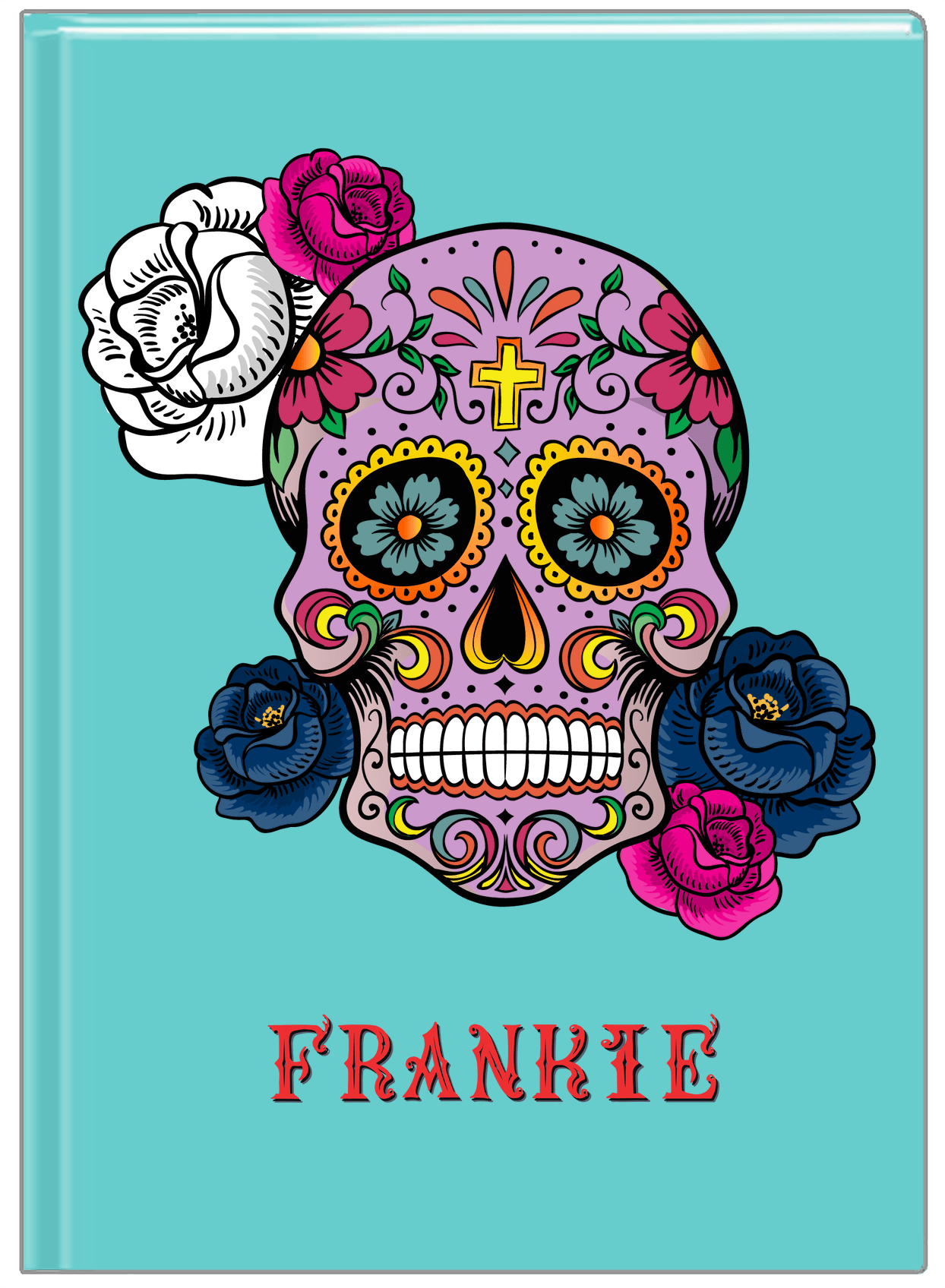Personalized Sugar Skulls Journal - Teal Background - Front View