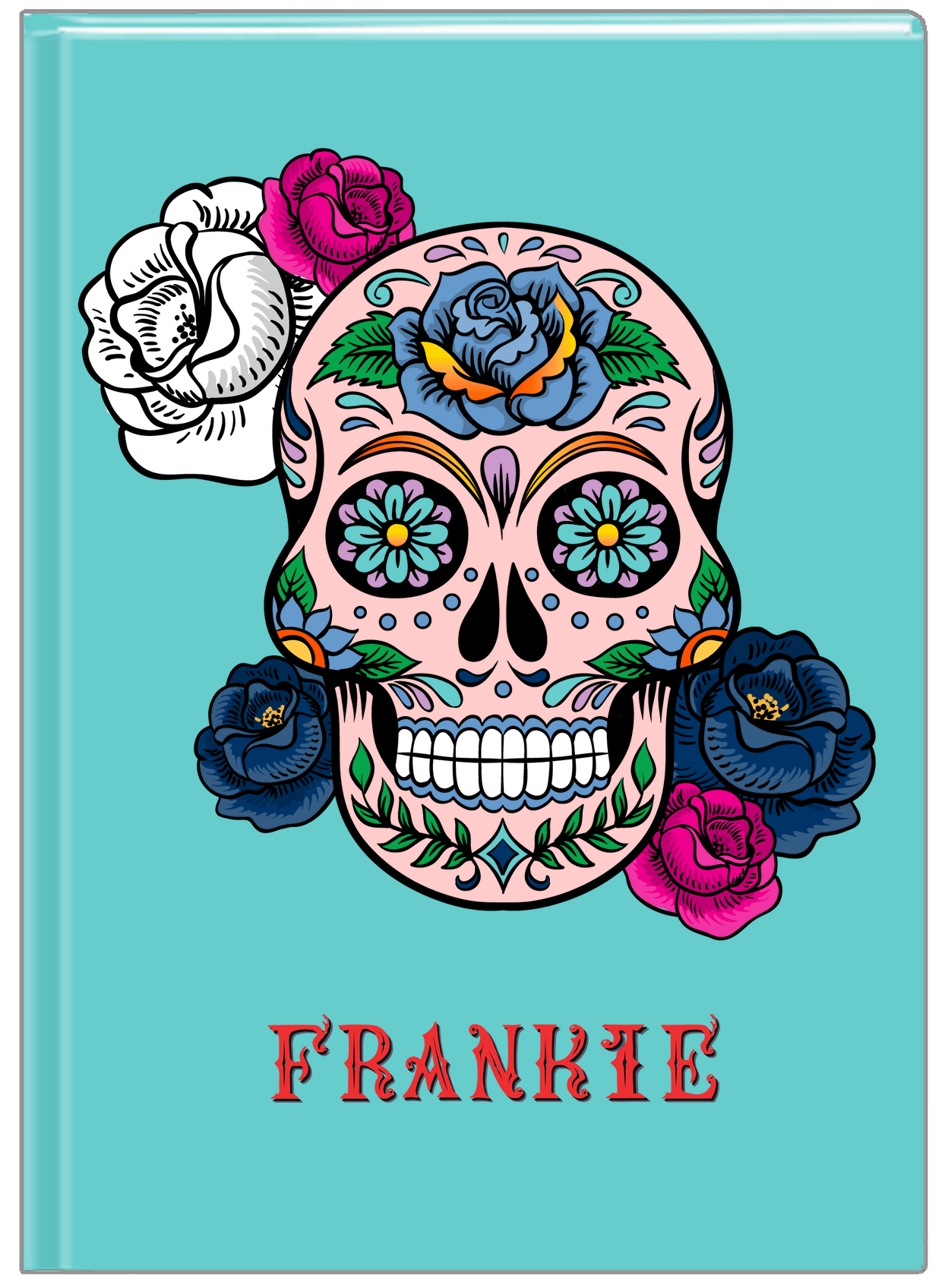 Personalized Sugar Skulls Journal - Teal Background - Front View
