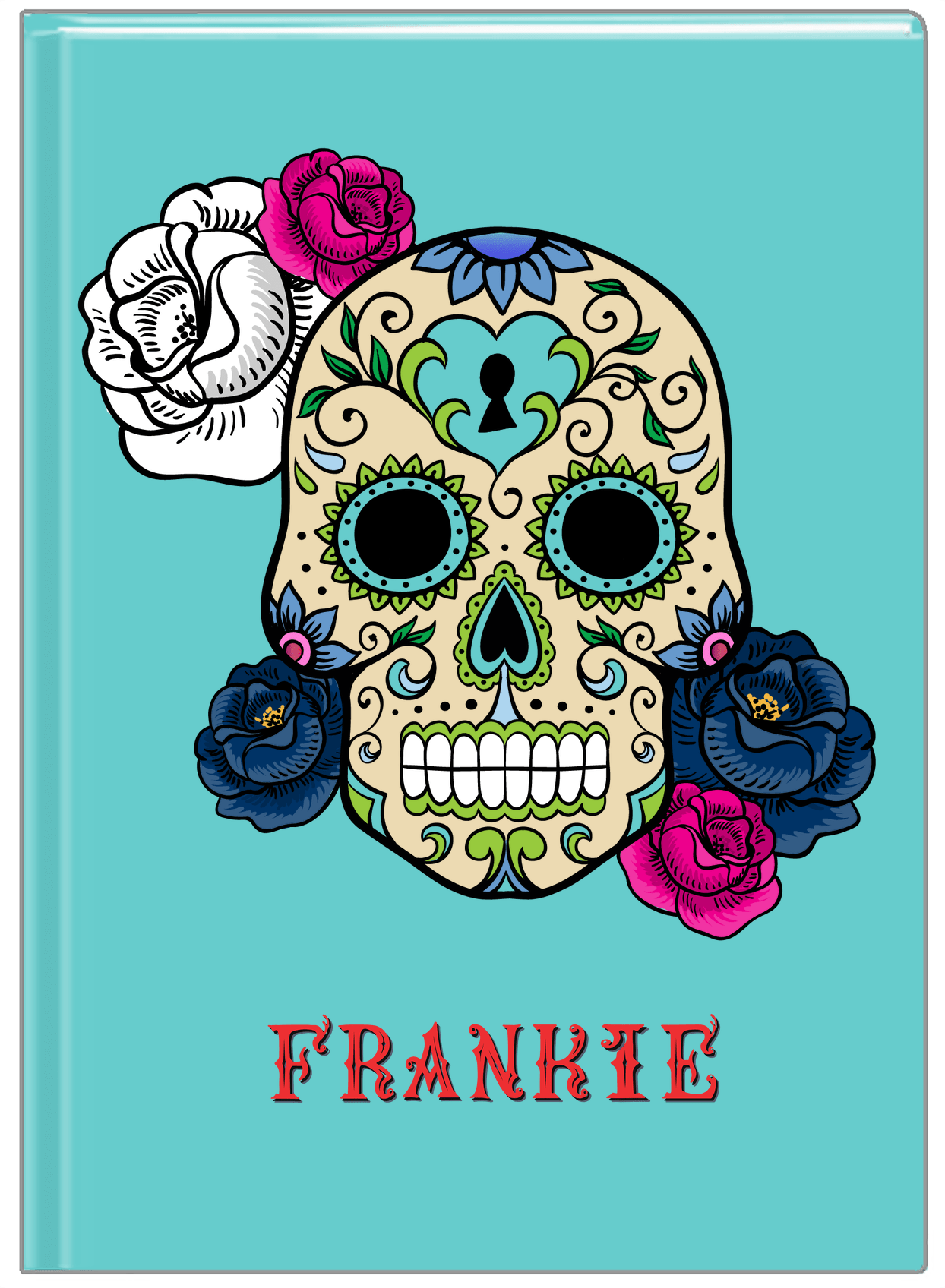 Personalized Sugar Skulls Journal - Teal Background - Front View