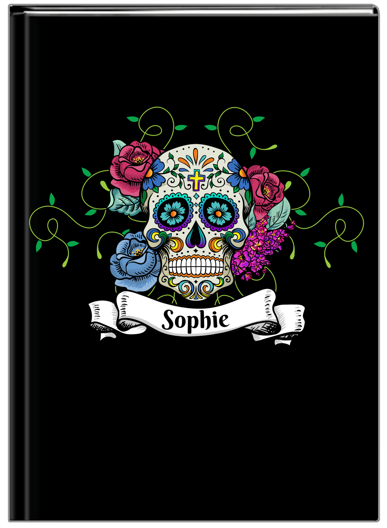Personalized Sugar Skulls Journal - Black Background - Front View