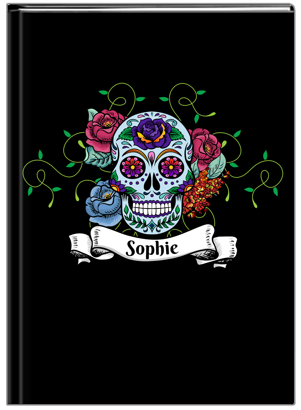Personalized Sugar Skulls Journal - Black Background - Front View