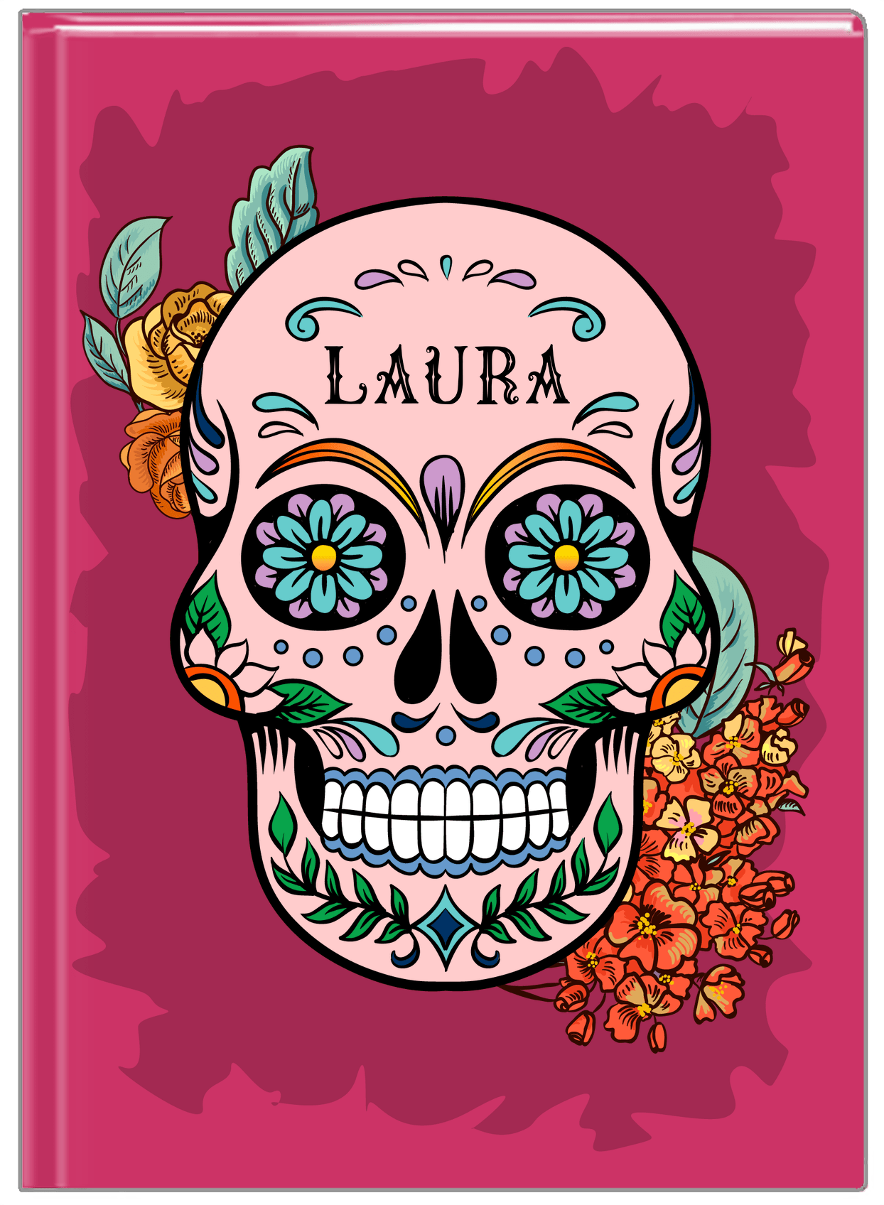 Personalized Sugar Skulls Journal - Pink Background - Front View