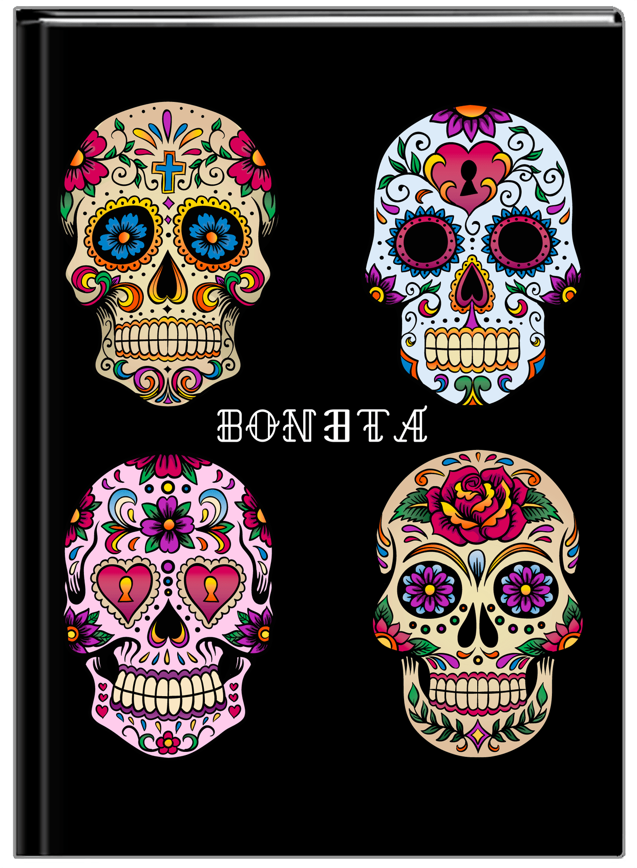 Personalized Sugar Skulls Journal - Black Background - Front View