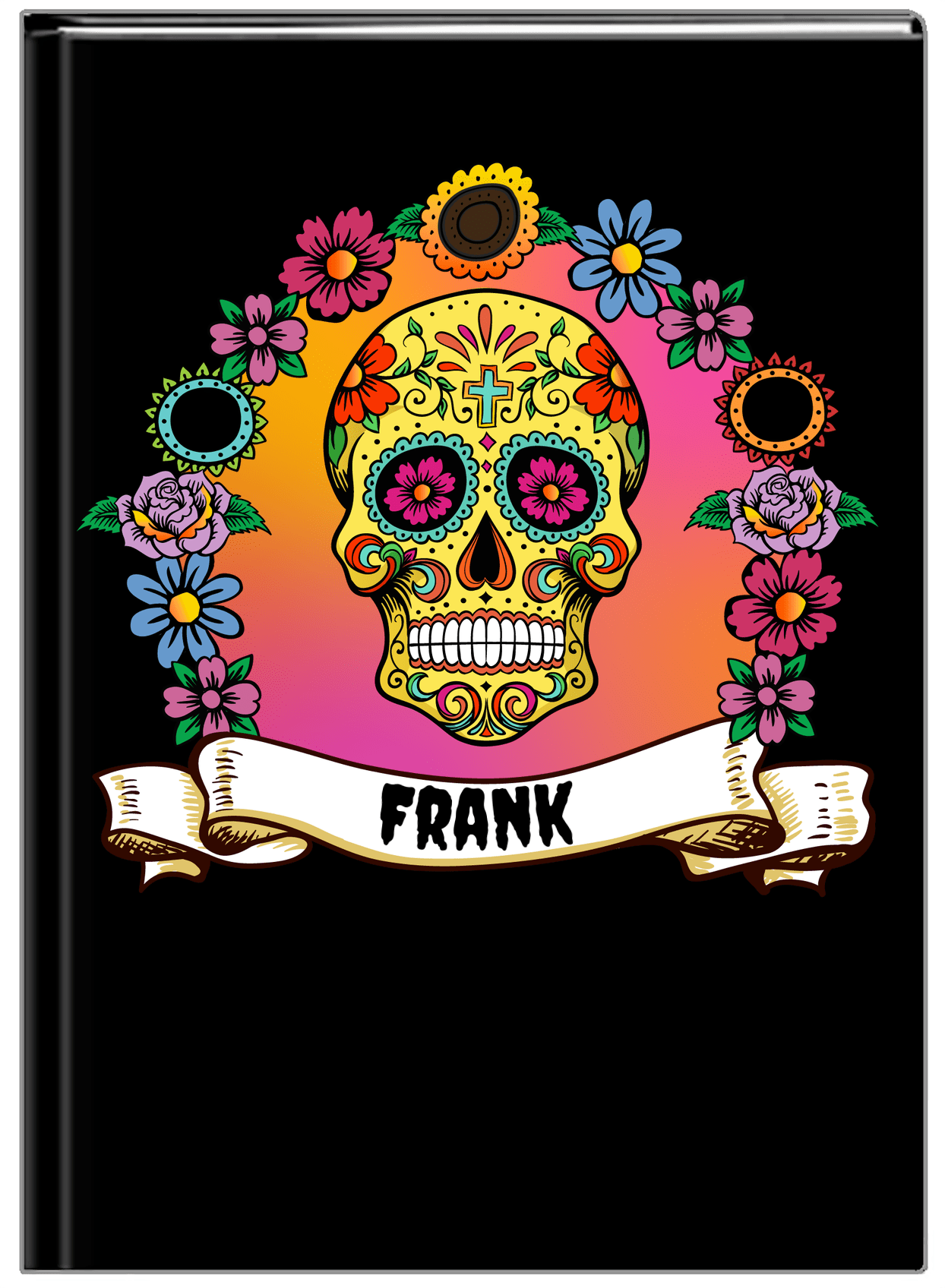 Personalized Sugar Skulls Journal - Black Background - Front View