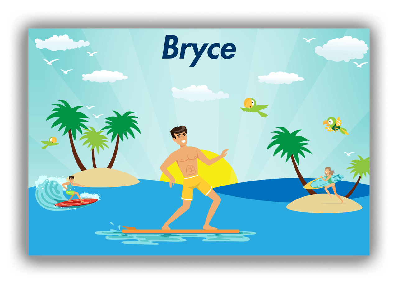 Personalized Surfing Canvas Wrap & Photo Print V - Teal Background - Black Hair Boy - Front View