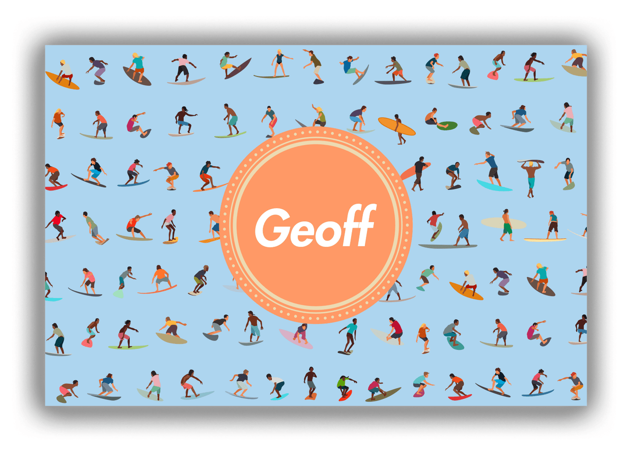 Personalized Surfing Canvas Wrap & Photo Print VII - Blue Background - Circle Nameplate - Front View
