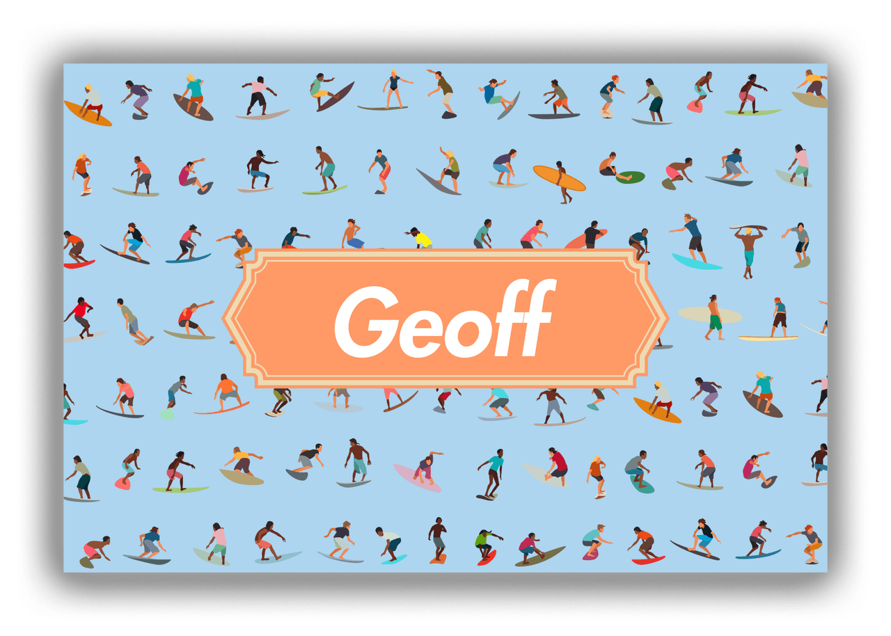 Personalized Surfing Canvas Wrap & Photo Print VII - Blue Background - Decorative Rectangle Nameplate - Front View
