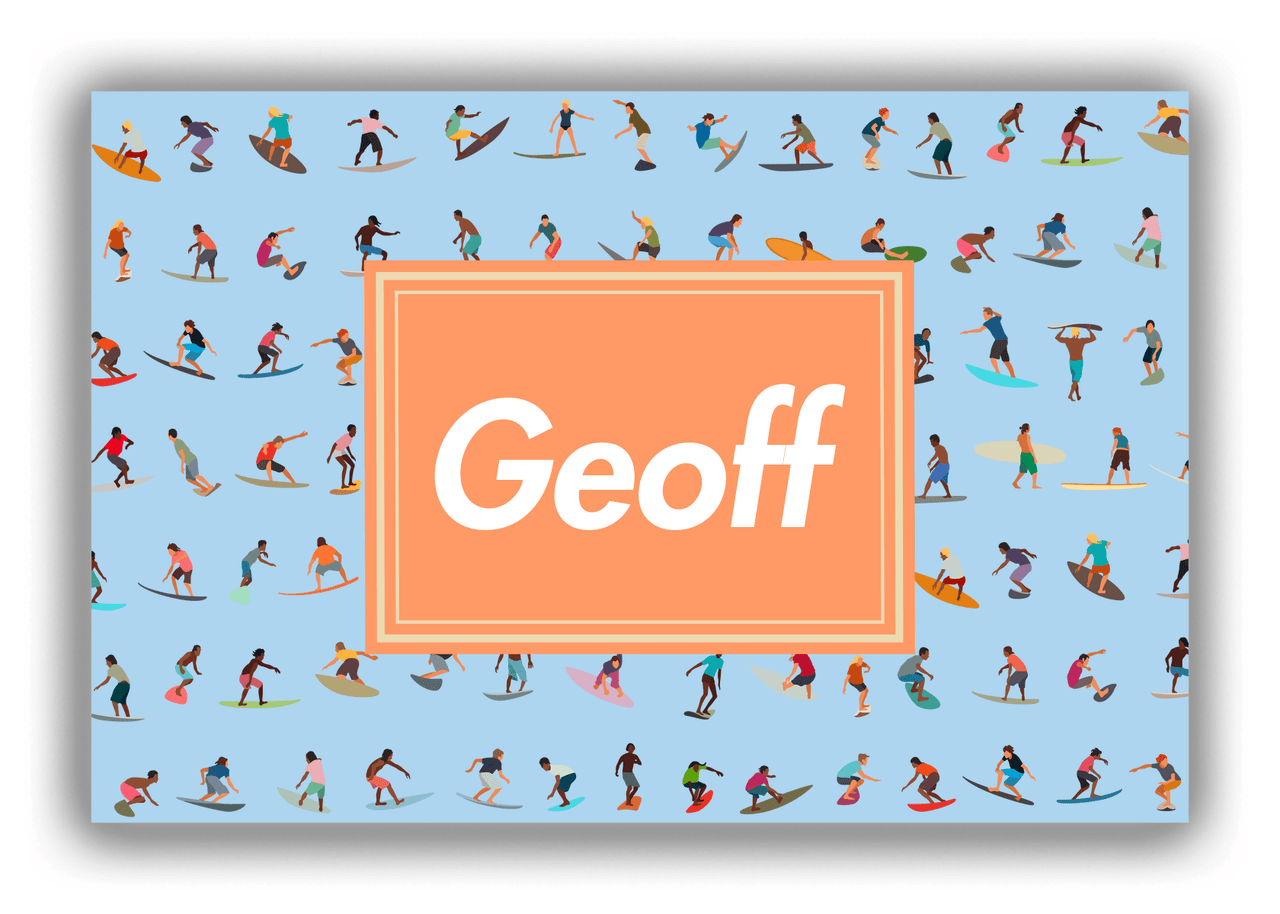Personalized Surfing Canvas Wrap & Photo Print VII - Blue Background - Rectangle Nameplate - Front View