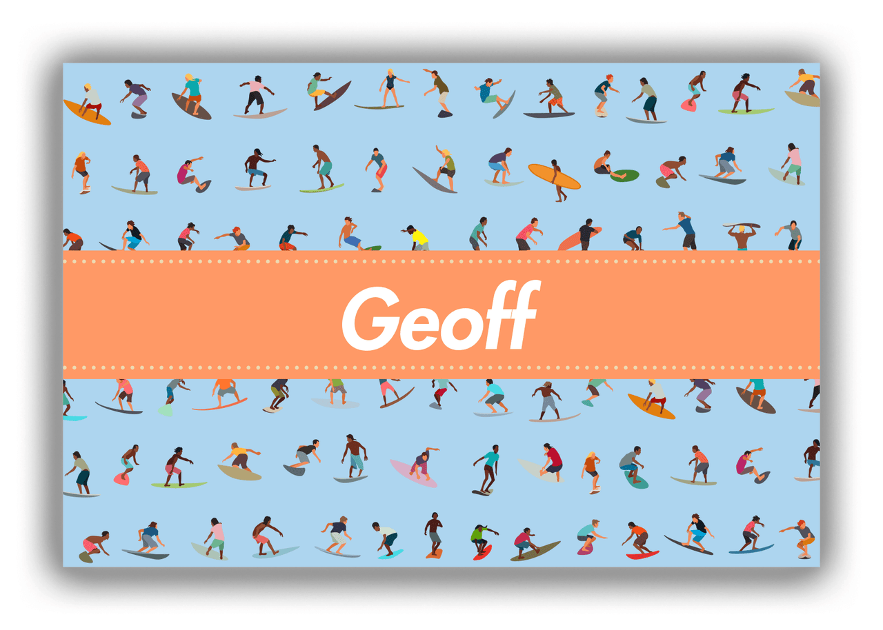Personalized Surfing Canvas Wrap & Photo Print VII - Blue Background - Ribbon Nameplate - Front View