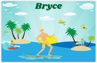 Thumbnail for Personalized Surfing Placemat V - Teal Background - Blond Boy -  View