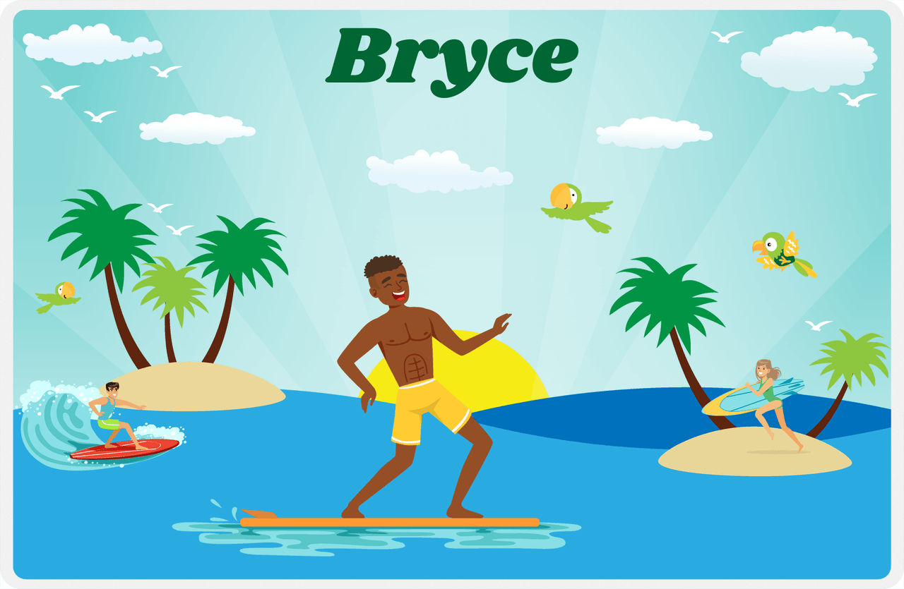 Personalized Surfing Placemat V - Teal Background - Black Boy I -  View