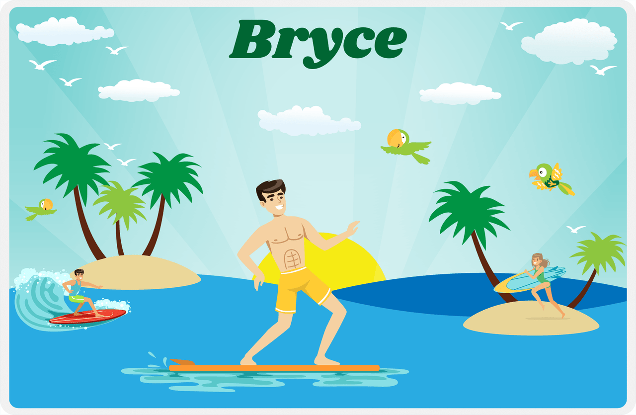 Personalized Surfing Placemat V - Teal Background - Asian Boy -  View