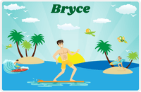 Thumbnail for Personalized Surfing Placemat V - Teal Background - Asian Boy -  View