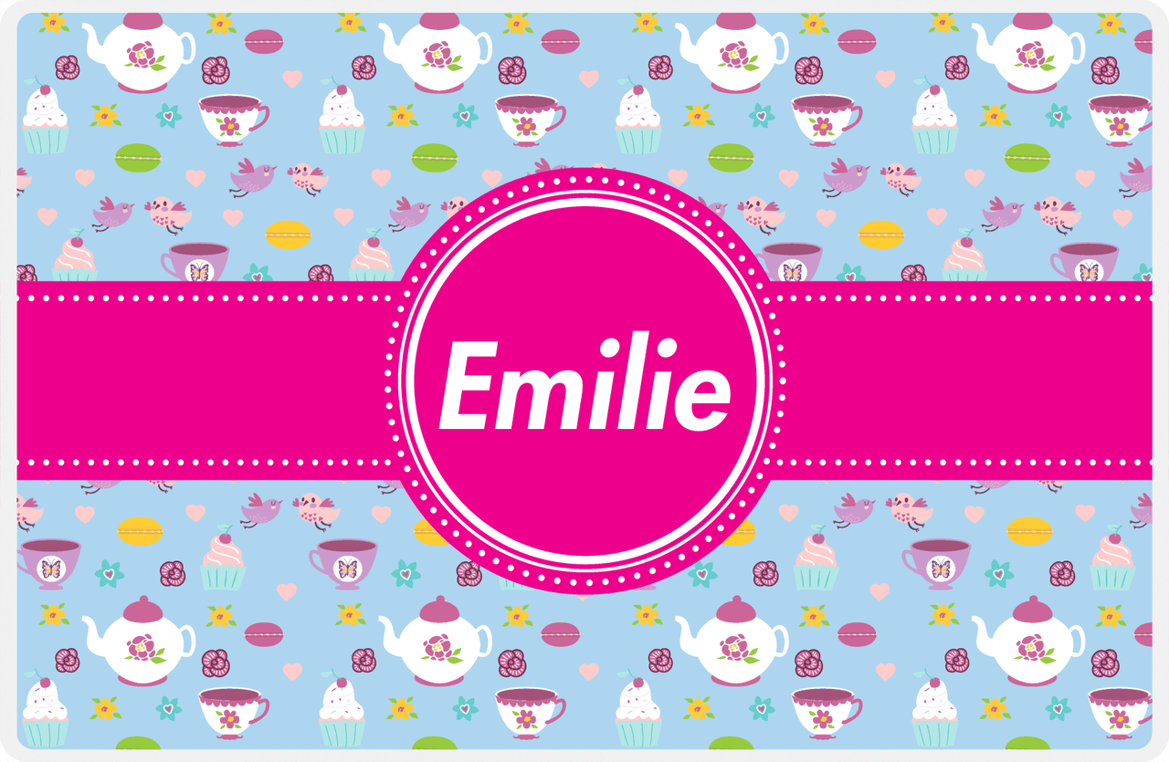 Personalized Tea Party Placemat IV - Party Pattern - Circle Ribbon Nameplate -  View