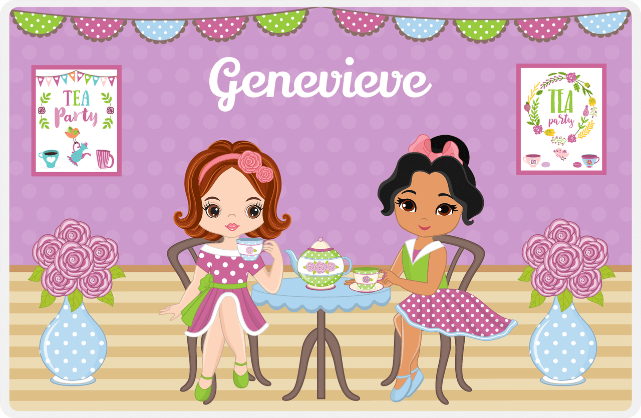Personalized Tea Party Placemat VII - Flower Tea - Brunette Girl -  View