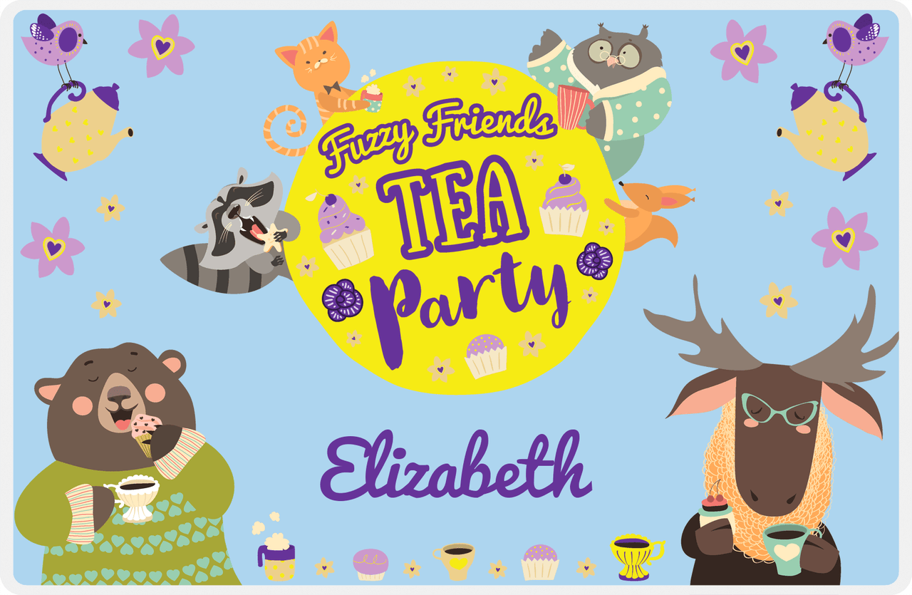 Personalized Tea Party Placemat IX - Flower Friends - Blue Background -  View