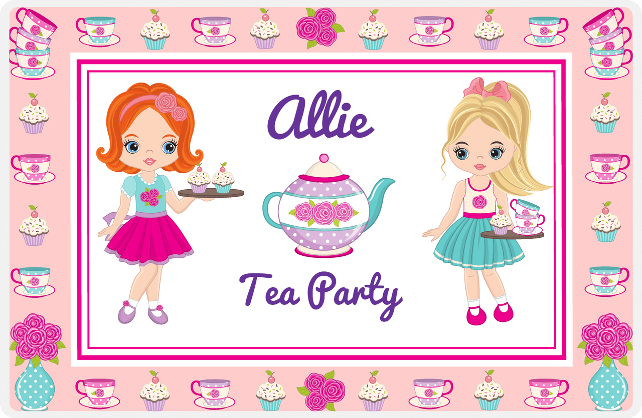 Personalized Tea Party Placemat X - Floral Teapot - Redhead Girl -  View