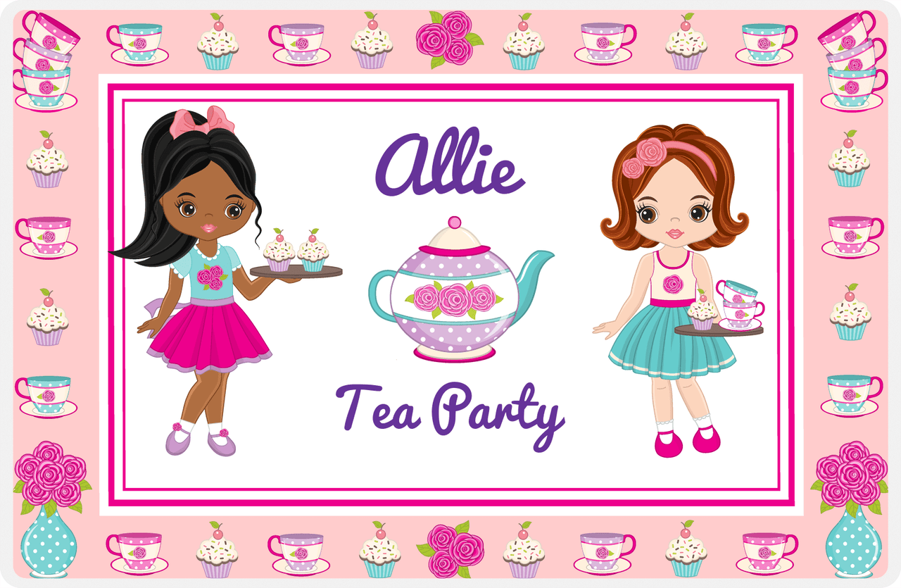 Personalized Tea Party Placemat X - Floral Teapot - Black Girl II -  View