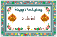 Thumbnail for Personalized Thanksgiving Placemat VI - Foliage Border - Teal Background -  View
