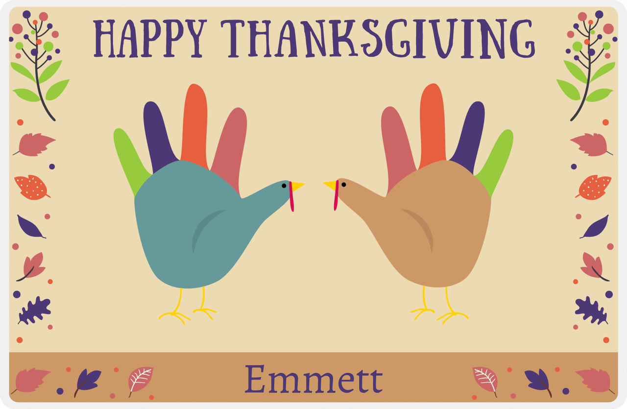Personalized Thanksgiving Placemat X - Turkey Hands - Tan Background -  View