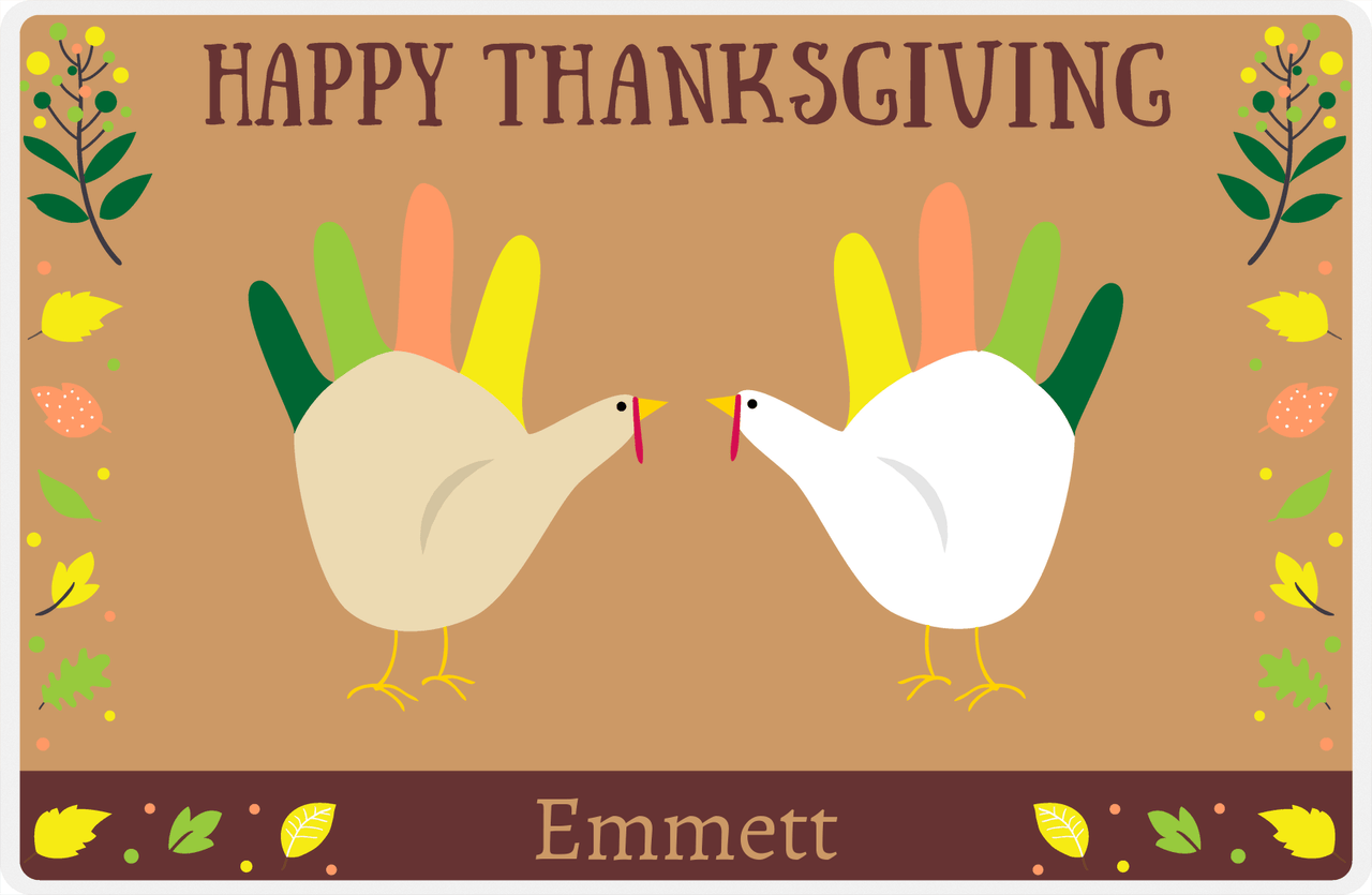 Personalized Thanksgiving Placemat X - Turkey Hands - Brown Background -  View