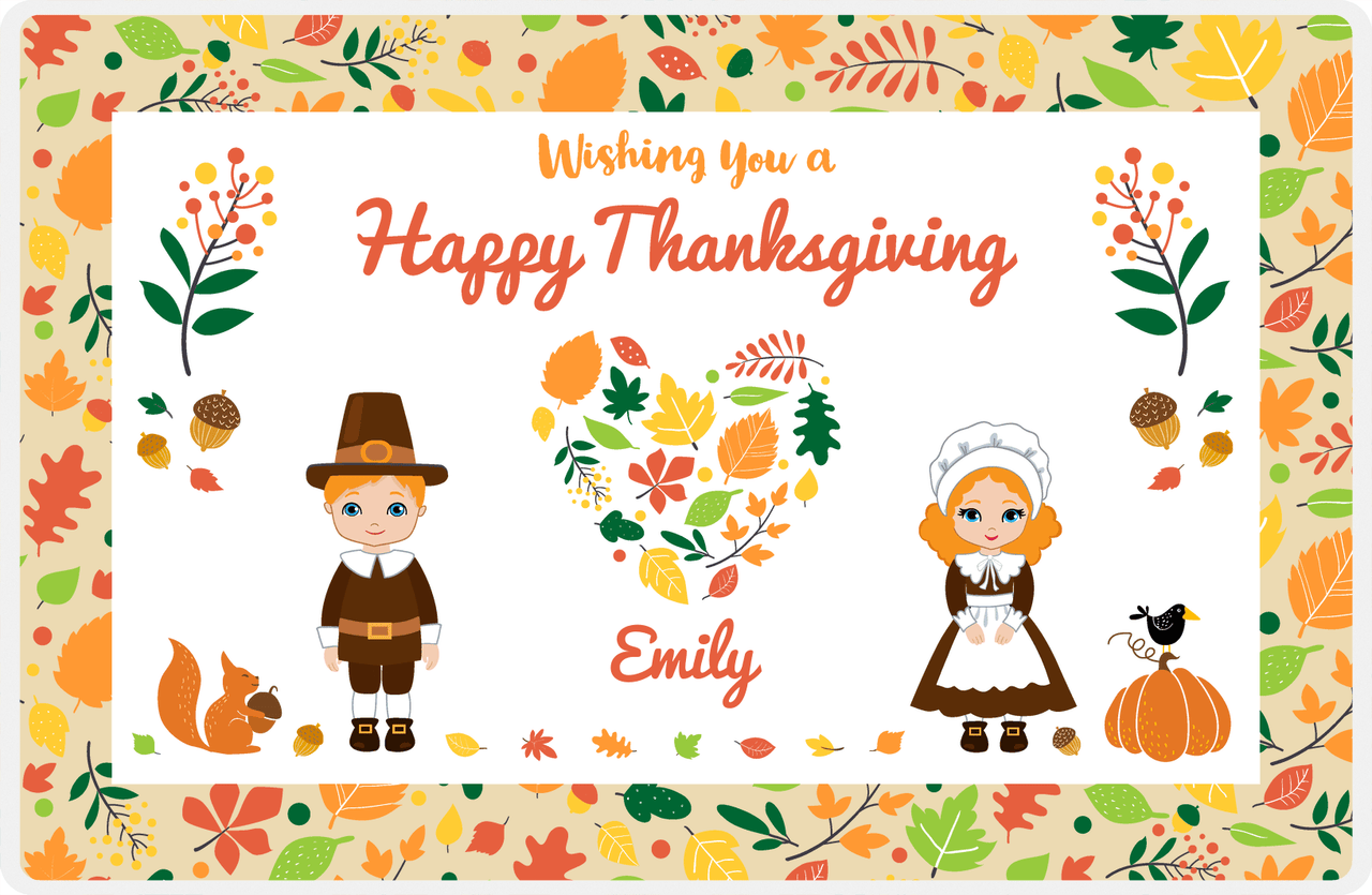 Personalized Thanksgiving Placemat XII - Foliage Heart - Redhead Characters -  View