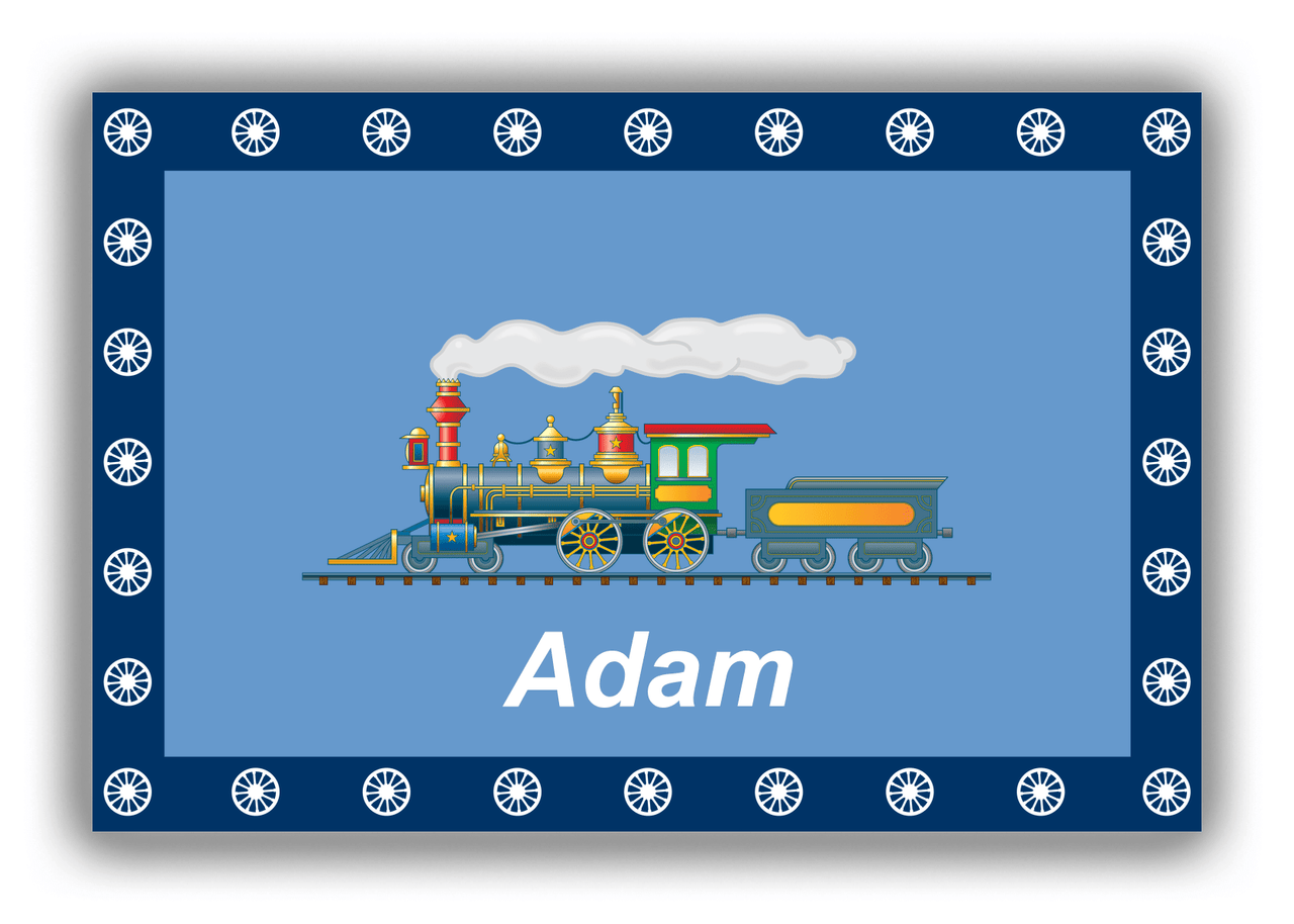 Personalized Train Canvas Wrap & Photo Print - Blue Background with Border - Front View