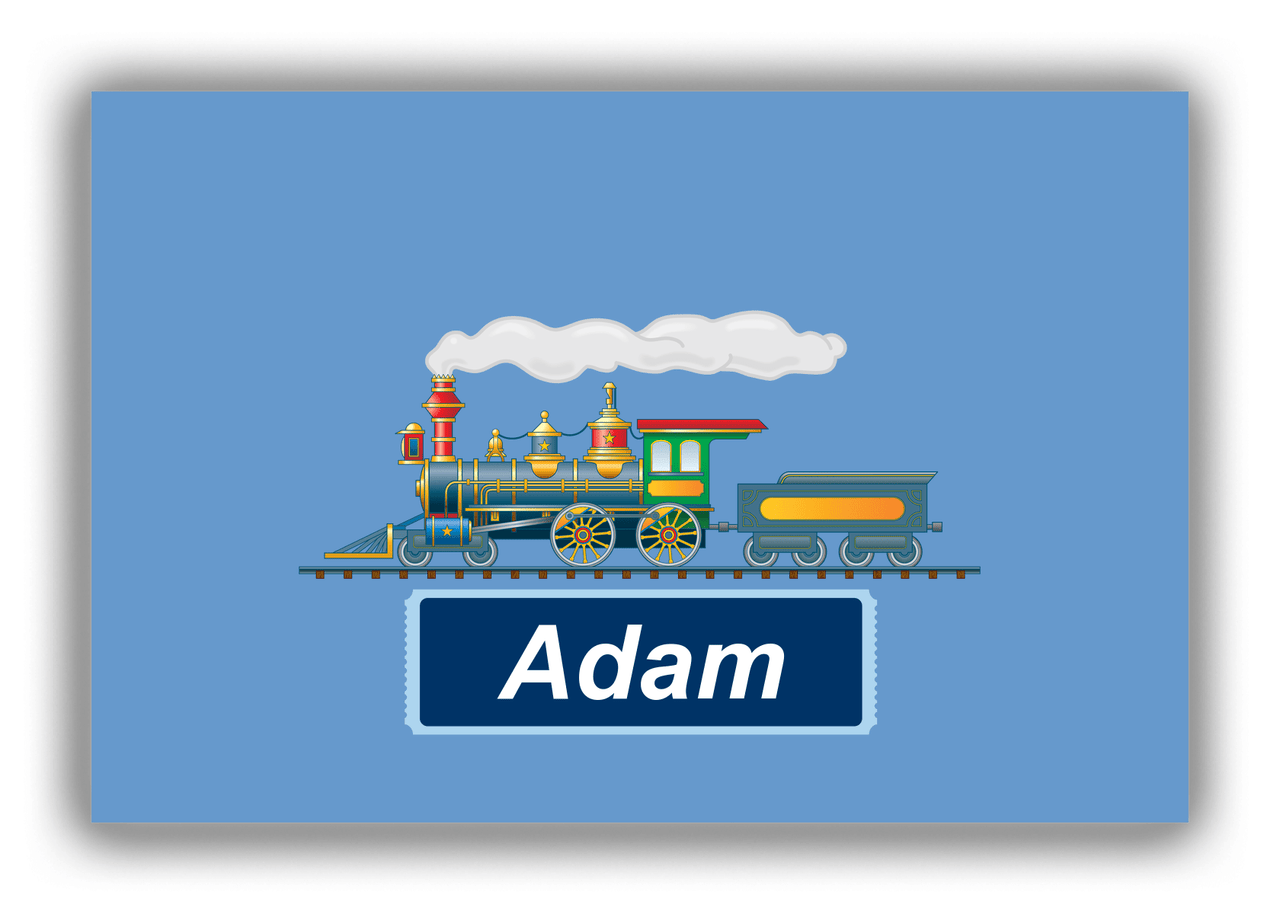 Personalized Train Canvas Wrap & Photo Print - Blue Background with Ticket - Front View
