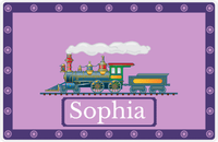 Thumbnail for Personalized Train Placemat - Lilac and Indigo - Ticket with Border -  View