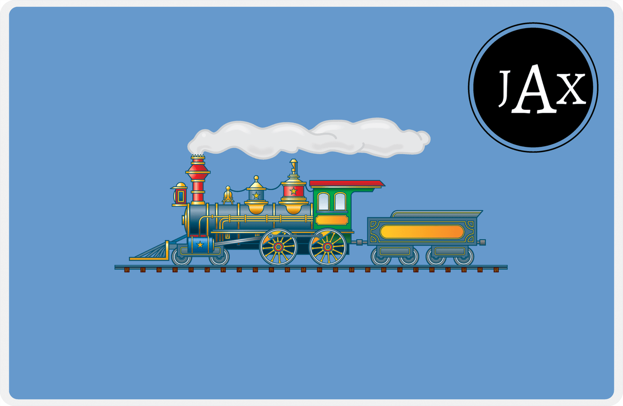 Personalized Train Placemat - Glacier and Black - Corner Circle -  View